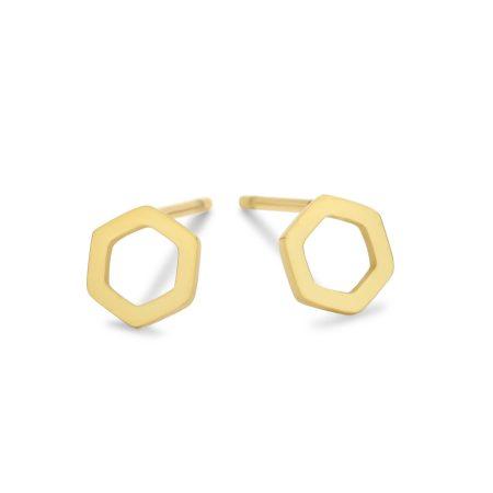 Gold plated stainless steel and waterproof Open Hexagon Stud Earrings