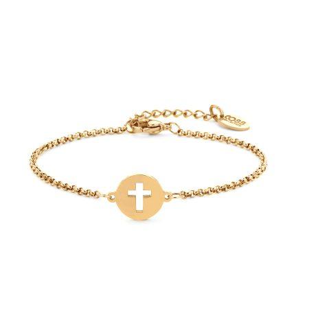gold stainless steel waterproof chain bracelet with cross