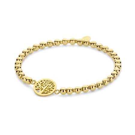 gold stainless steel and waterproof beads bracelet with tree Zirconia charm