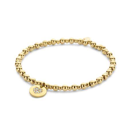 gold stainless steel and waterproof beads bracelet with heart Zirconia charm