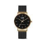 Black Dial Watch With Gold And Black Mesh Strap