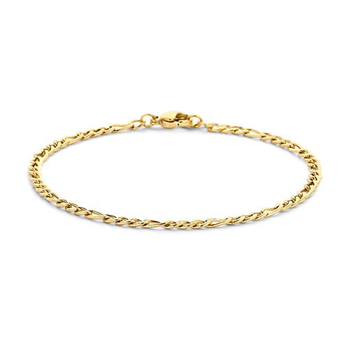 Golden stainless steel and waterproof figaro chain bracelet.