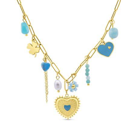 Link Chain Necklace with Beads and Charms