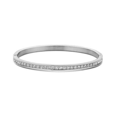 stainless steel silver plated bangle with zirconia stones