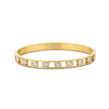 Gold plated stainless steel bangle with white round zirconia stones